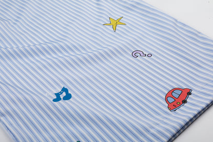 Women's Cartoon Embroidery Pinstripe Elastic Waist Balloon Wide Leg Pants High Waist Casual Summer Trousers