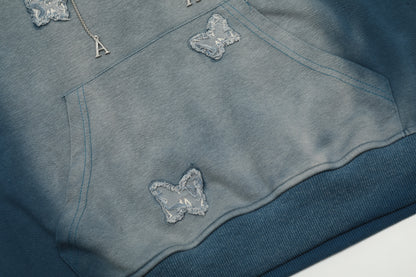 Butterfly Patch Embroidery Chain Drawstring Washed Hoodie Oversized Streetwear Y2K Grunge Casual Fall Winter Pullover Sweatshirt | Dusk Drift