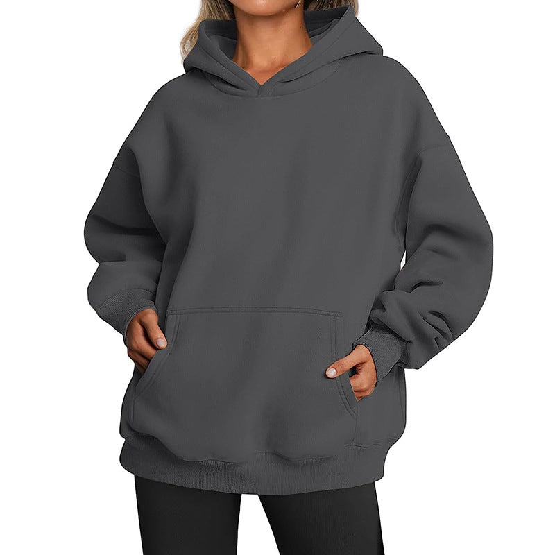 Trendiga Queen Dam Oversized Huvtröjor Fleece Sweatshirts Långärmade Tröjor Pullover Höstdräkter med ficka