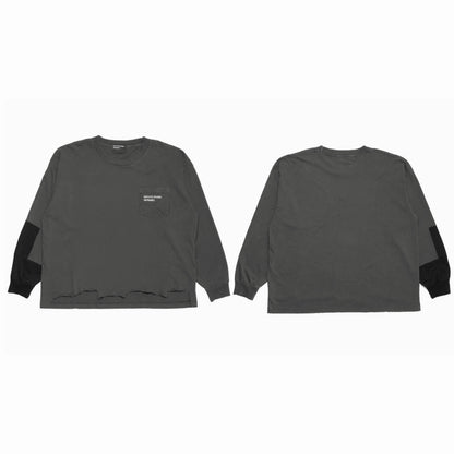 ERD Enfants Riches Deprimes Slogan Pocket Contrast Sleeve Long Sleeve Tee Washed Slate Gray Distressed Wax Dye Patchwork Streetwear | Slate Splice Tee