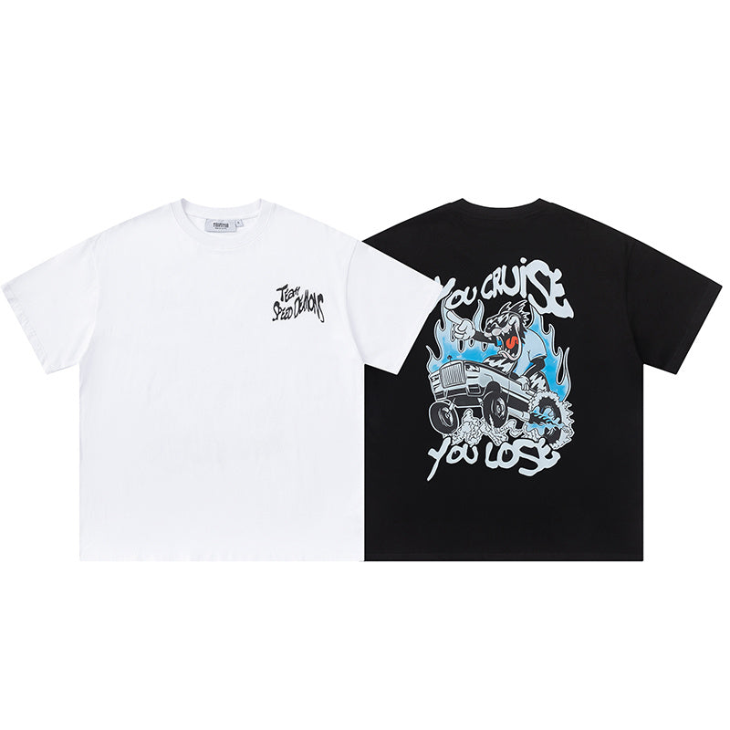 Trapstar graphic short sleeve crew neck T-shirt with chest logo and illustrated truck back print - view 14