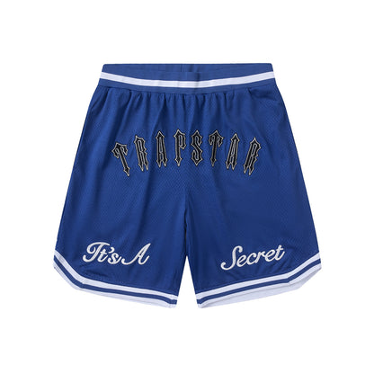 Unisex Basketball Shorts, Graphic Mesh Athletic Shorts with Stripe Trim