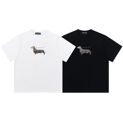 Happy Dog Dachshund Graphic Oversized Tee Cute Animal Print Streetwear Short Sleeve T-Shirt