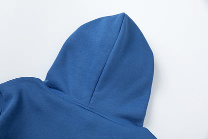 Blue and Gray Chevron Hoodie and Joggers Tracksuit Set, Drawstring Two Piece Streetwear Outfit