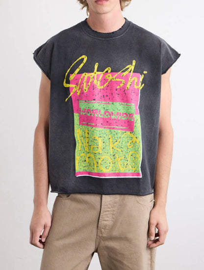 Satoshi Nakamoto Worldwide Cutoff Tee - Washed Black