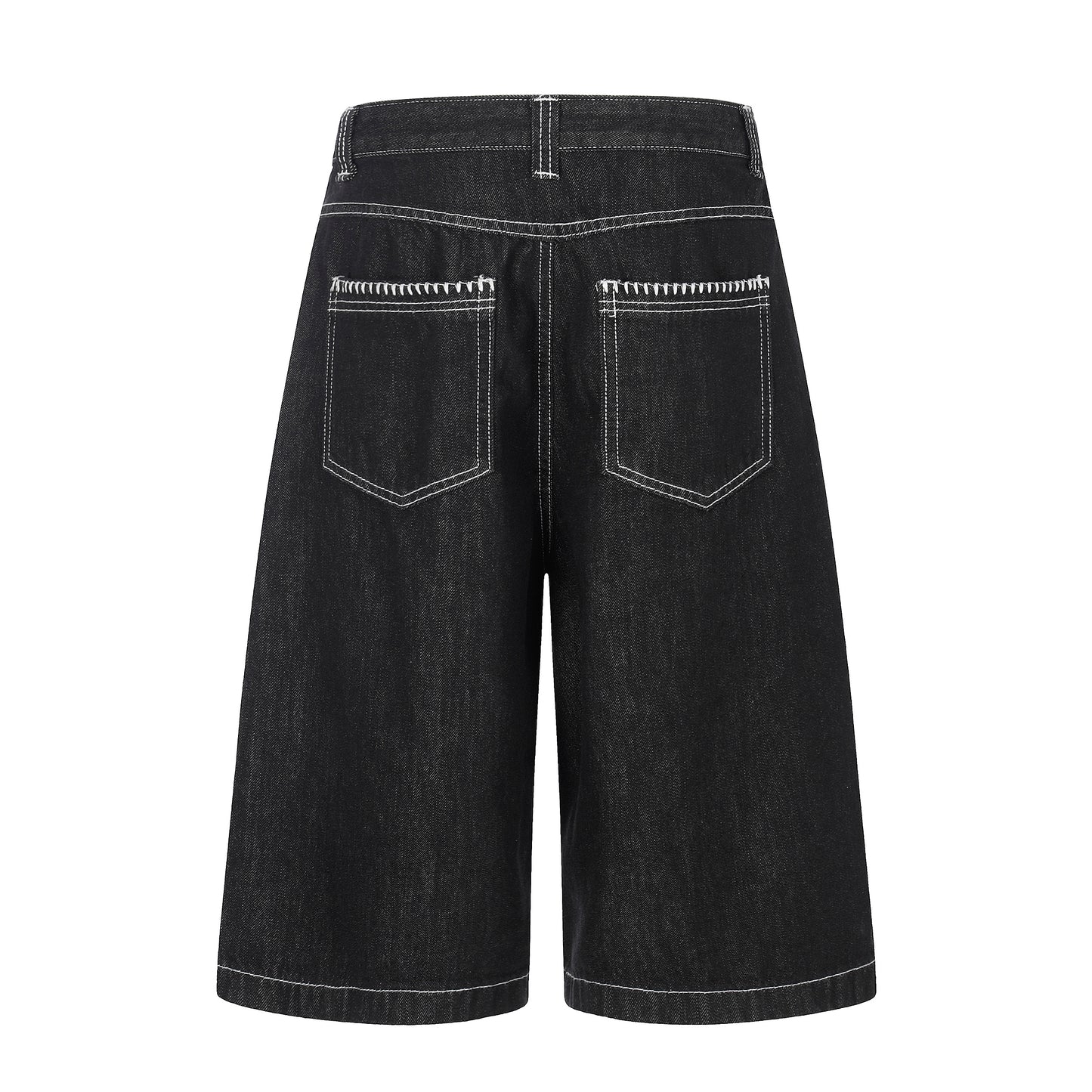 Women's Contrast Stitch 5-Button Wide Leg Denim Shorts - Black Side View