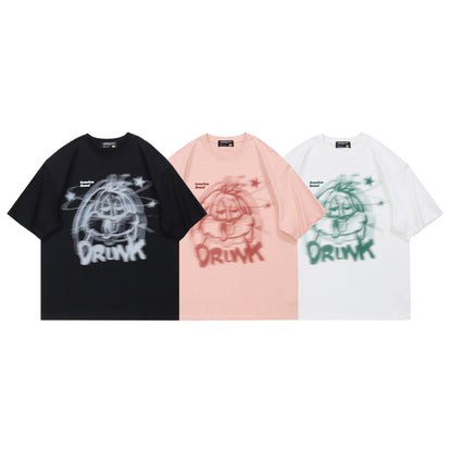 Senseless Brand Drunk Planet Spray Paint Graphic Oversized Tee Grunge Airbrush Streetwear Short Sleeve T-Shirt