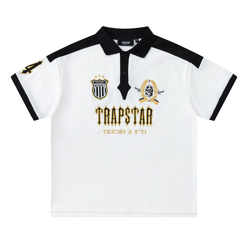 Trapstar men's white graphic polo shirt with black contrast collar and short sleeves - view 15