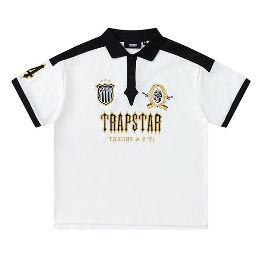 Trapstar men's white graphic polo shirt with black contrast collar and short sleeves - view 15