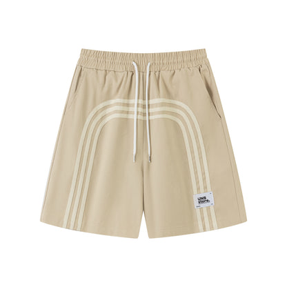 UNS Store Rainbow Arch Triple Stripe Drawstring Shorts Twill Wide Leg Streetwear Casual Shorts
