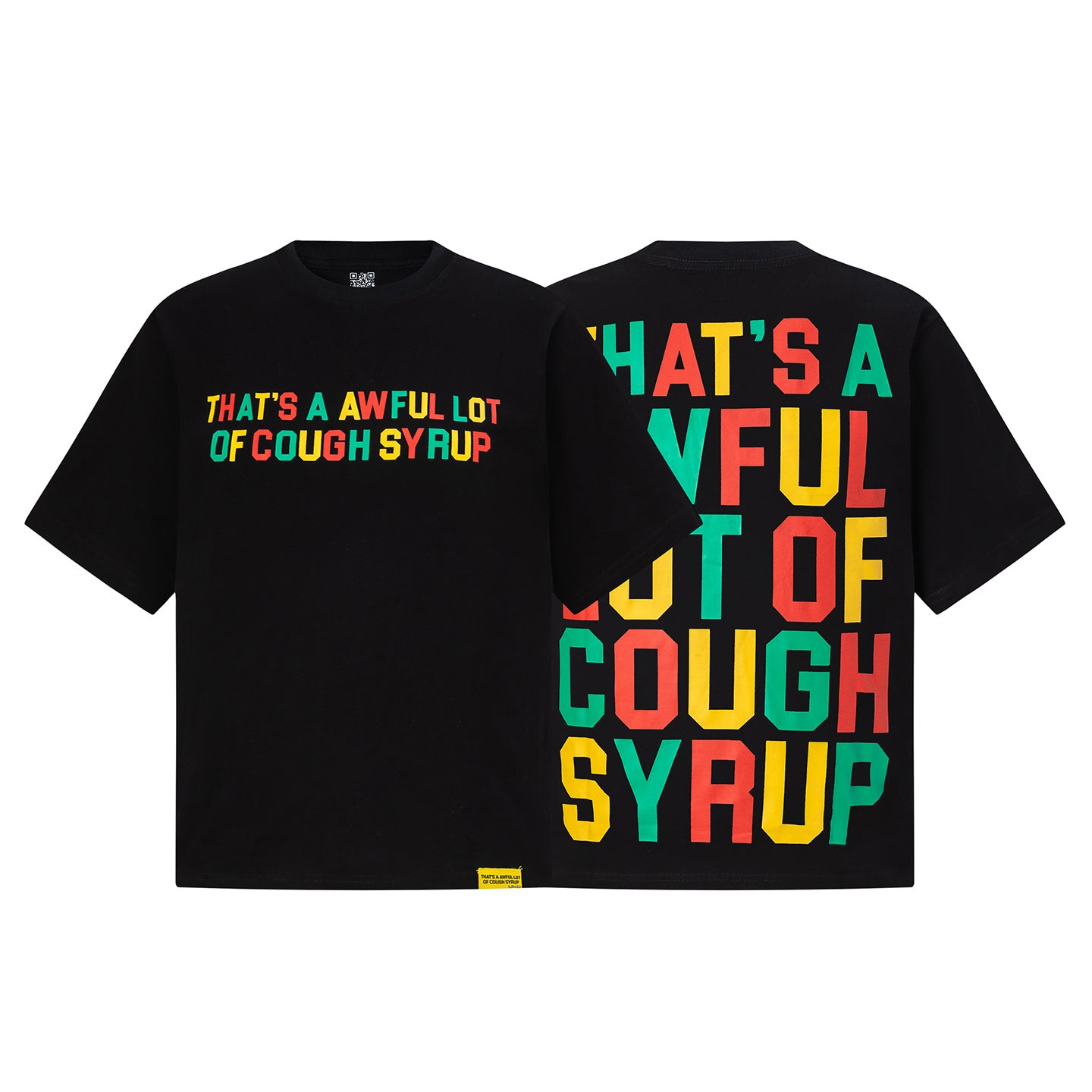 Black oversized unisex graphic T-shirt with colorful Cough Syrup text print - view 15