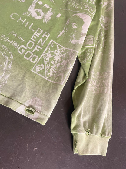Paly Hollywood Bethlehem Inn Graffiti Long Sleeve Tee Washed Mint Green Vintage Distressed Streetwear | Mint Grunge