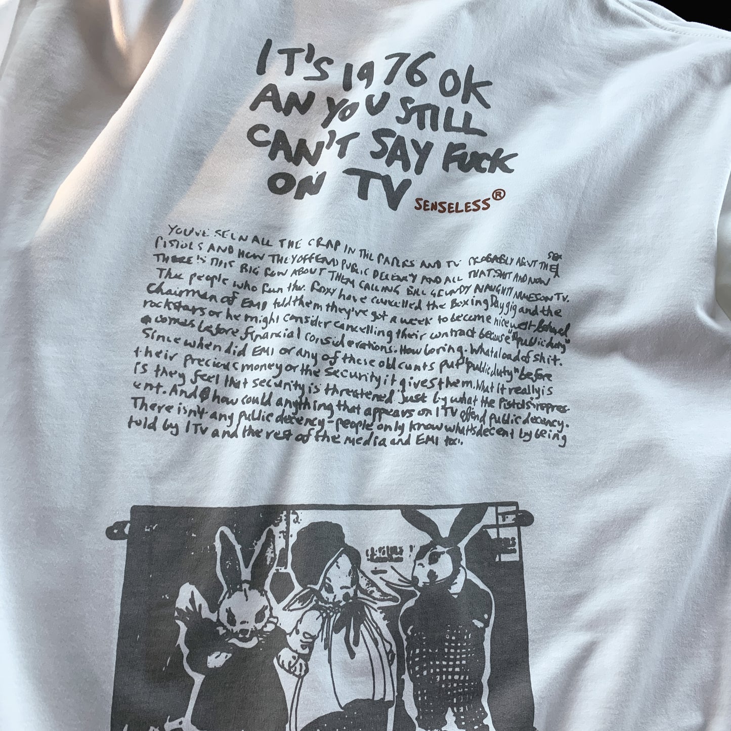Senseless 1976 Punk Slogan Graphic Oversized Tee Grunge Rabbit Print Streetwear Short Sleeve T-Shirt