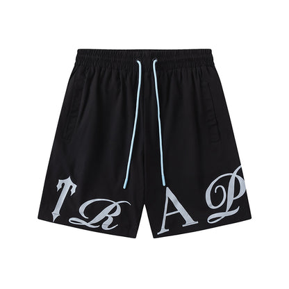 Unisex Graphic Drawstring Shorts, Elastic Waist Pockets, Casual Streetwear