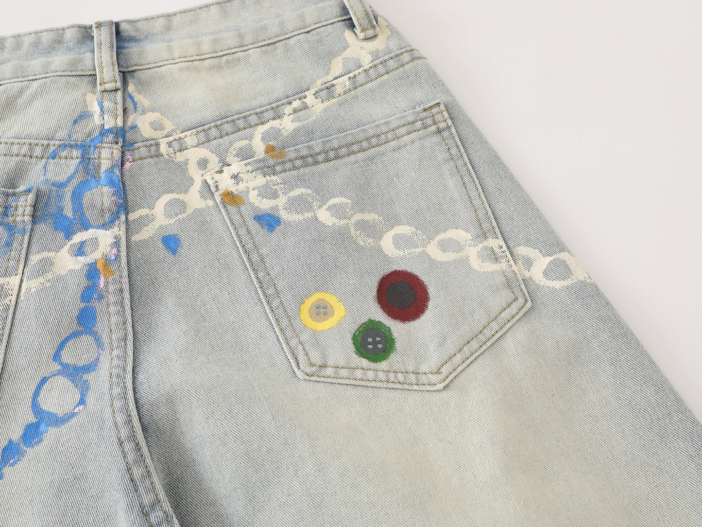 Graphic Chain Print Wide Leg Baggy Jeans Washed Denim High Waist Streetwear Y2K Casual Pants