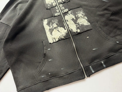 ERD Enfants Riches Deprimes Good With Revolver Zip Hoodie Washed Black 480g Patchwork Collage Art Photo Print Heavy Rework Streetwear | Revolver Hoodie