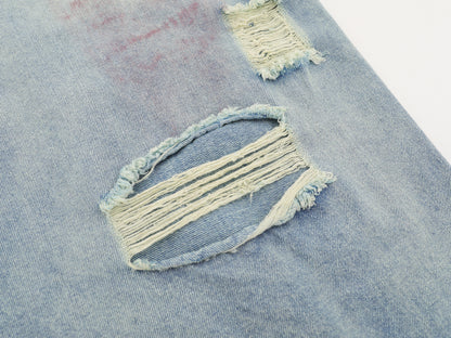 Paint Splash Distressed Ripped Denim Shorts Wide Leg High Waist Washed Streetwear Summer Casual Jean Shorts | Violet Wreck