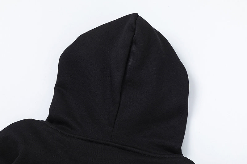 Black graphic hooded sweatshirt and joggers two-piece tracksuit set with outlined hood print - view 15