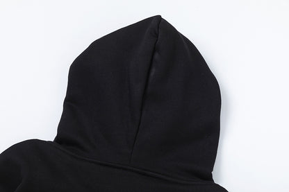 Black Graphic Hoodie and Joggers Tracksuit Set, Two Piece Streetwear Outfit