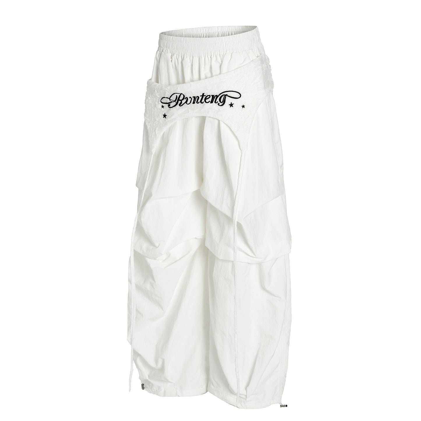 Women's Rvnteng Long-term Star Embroidery Cargo Balloon Wide Leg Pants - White Front View