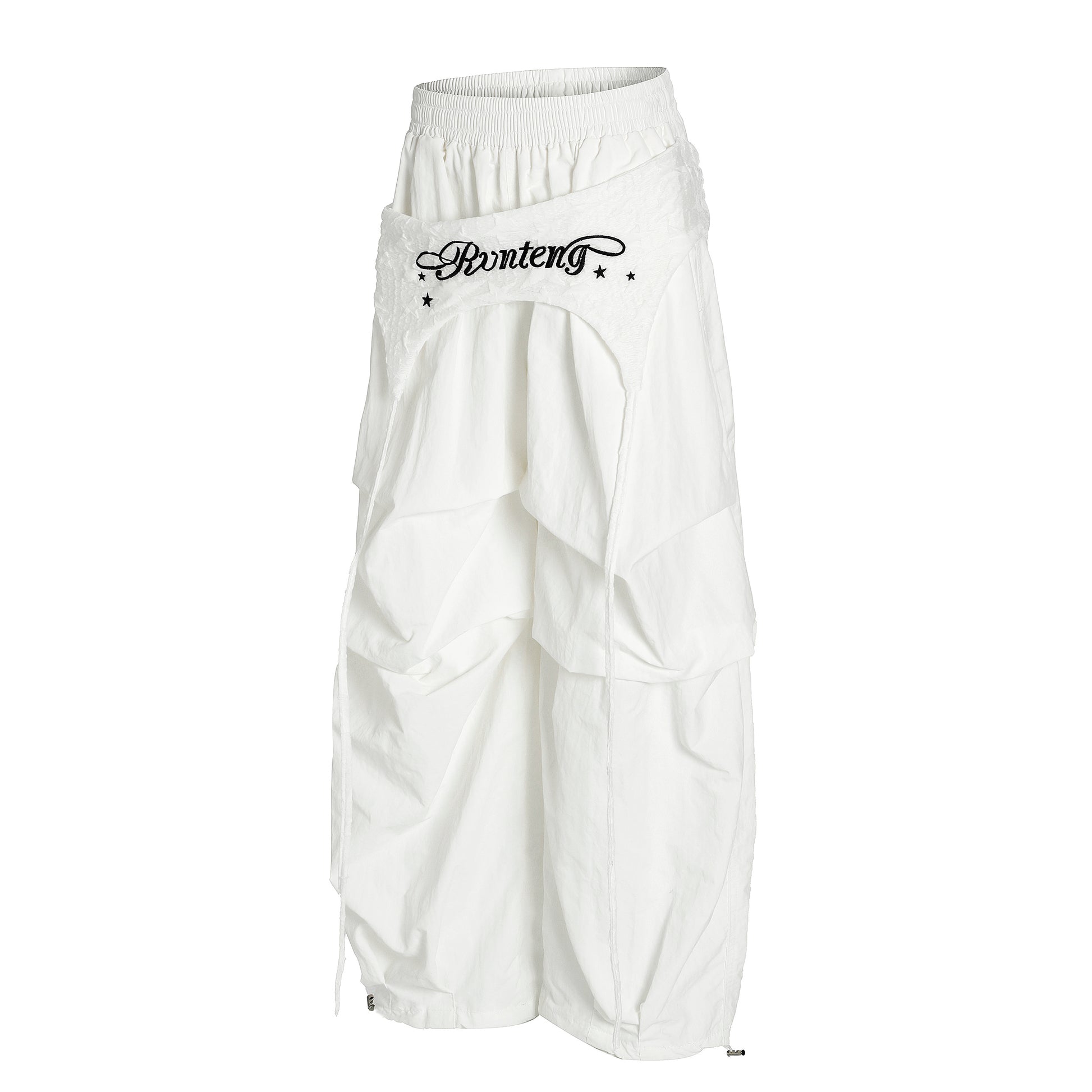 Women's Rvnteng Long-term Star Embroidery Cargo Balloon Wide Leg Pants - White Front View