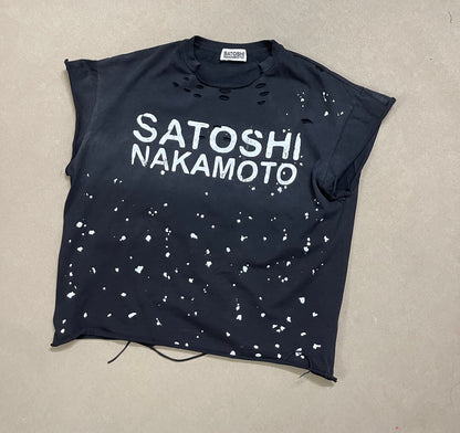 Satoshi Nakamoto Luke Destroyed Sleeveless Tee Splatter Paint Distressed Washed Heavyweight Cotton Vest Streetwear Tank Top | Ink Wreck