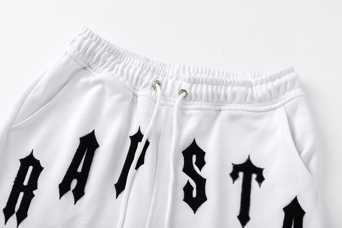 Trapstar unisex T-shirt and drawstring shorts set with bold logo graphics in black and white - view 15