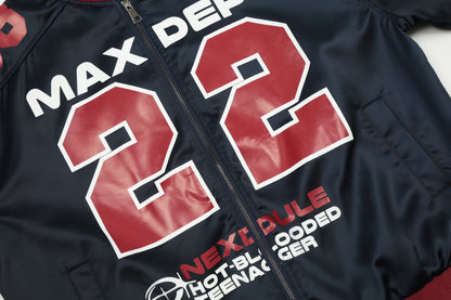 Maxdepy 22 Racing Bomber Jacket Oversized Star Patch Varsity Streetwear Y2K Moto Graphic Zip Up Jacket | Moto 22