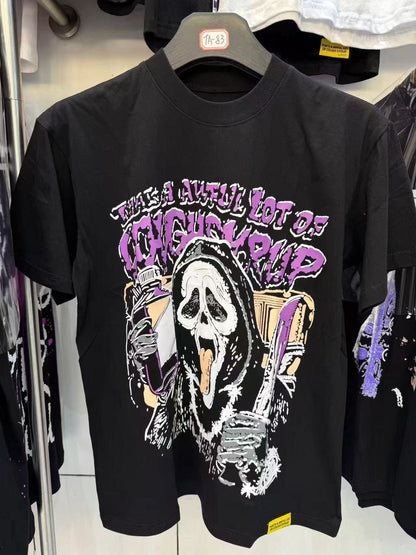 Slogan Bubble Letter Graphic Tee Purple Print Oversized Black Cotton Streetwear Casual Summer T-Shirt | Purple Lean