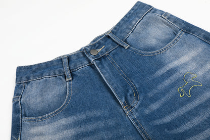Unicorn Embroidery Wide Leg Denim Jeans High Waist Spiral Print Y2K Streetwear Casual Pants