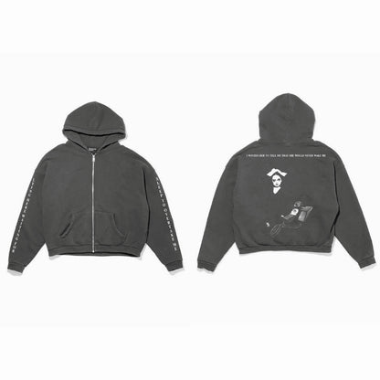 Enfants Riches Deprimes ERD x Nubian Tokyo Never Wake Zip Hoodie Washed Distressed Horror Nun Print Heavyweight Cotton Oversized Zip-Up Sweatshirt | Never Wake