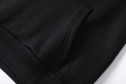 Solid Black Fleece Two-Piece Set Casual Loose Pullover Top Wide Leg Pants Matching Outfit Cozy Streetwear Co-ord Set | Noir Fleece