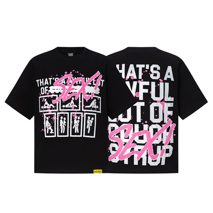 Unisex Black Graphic T-Shirt, Crew Neck Short Sleeve Streetwear Top