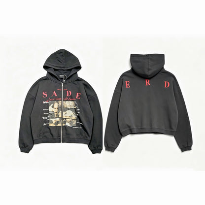 Sade "Les Crimes De L'Amour" Distressed Zip Hoodie