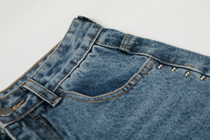 Severs Graffiti Letter Print Rivet Side Seam Wide Leg Barrel Jeans High Waist Washed Y2K Streetwear