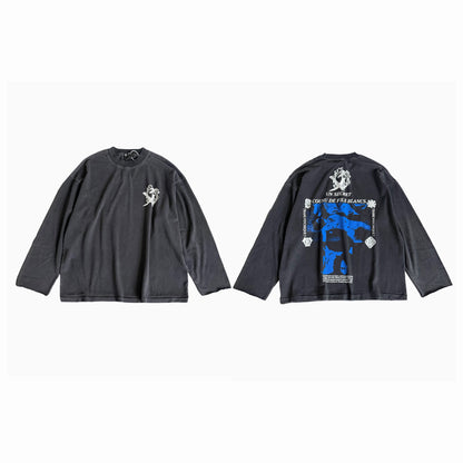 Enfants Riches Deprimes ERD Un Secret Fils Blancs Long Sleeve Tee Washed Klein Blue Figure Print Distressed Vintage Streetwear Top | Fils Blancs