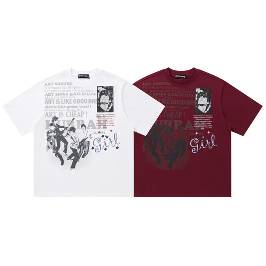 White and Burgundy tee comparison front view