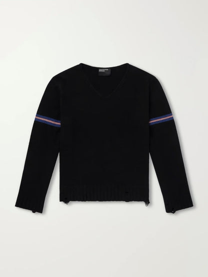 Distressed Striped Cashmere Sweater