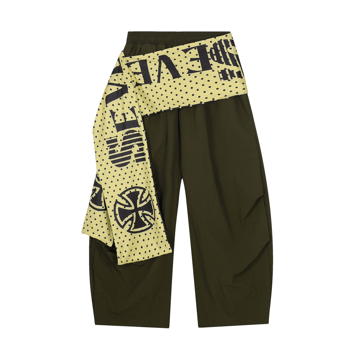 Polka Dot Scarf Waistband Wide Leg Pants - Army Green Back