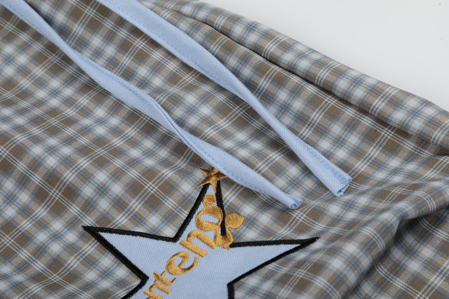 Women's Star Patch Embroidery Plaid Ruched Drawstring Waistband Wide Leg Pants High Waist Y2K Streetwear Trousers