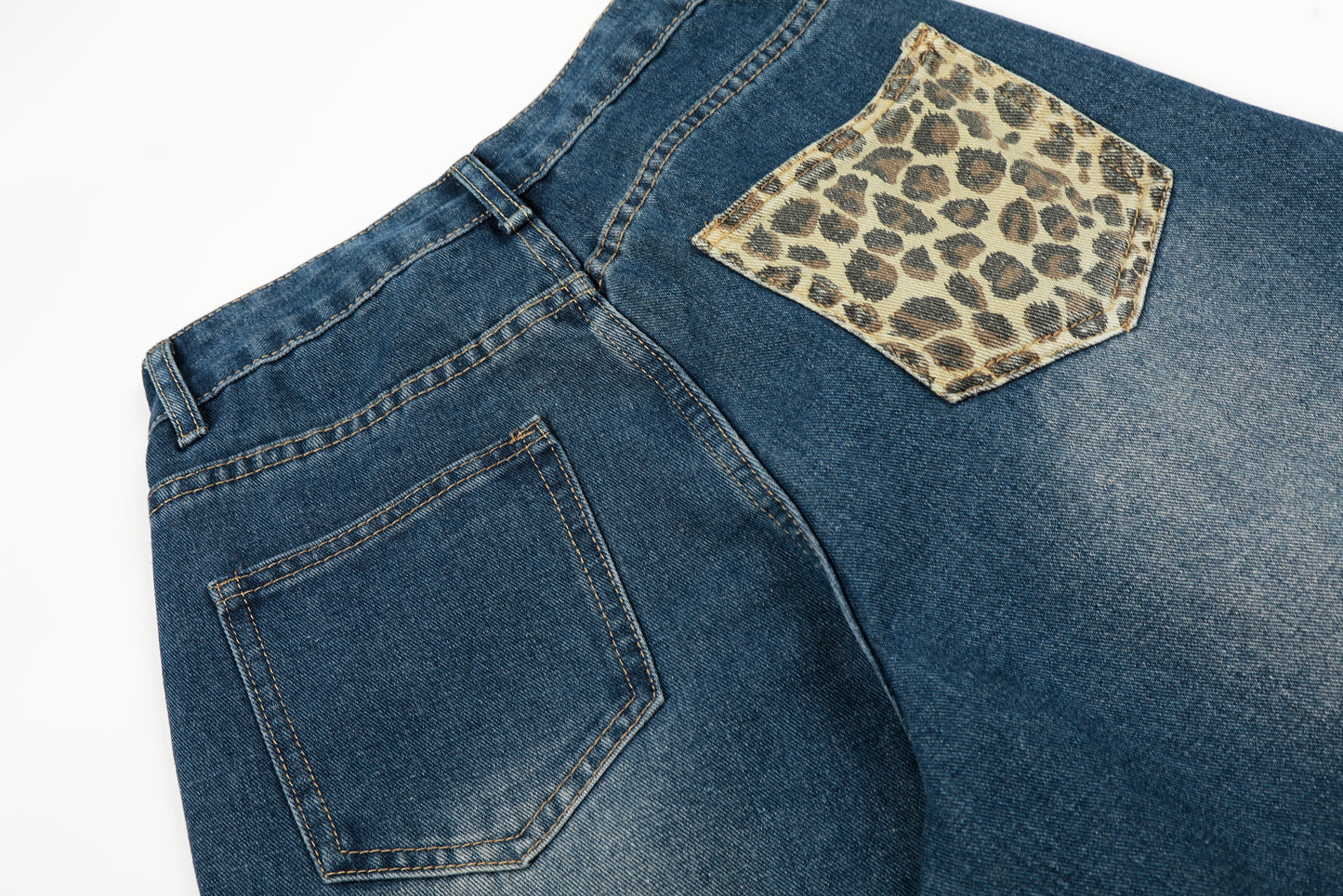 Leopard Patchwork Raw Edge Wide Leg Barrel Jeans Charm Pendant High Waist Washed Y2K Streetwear