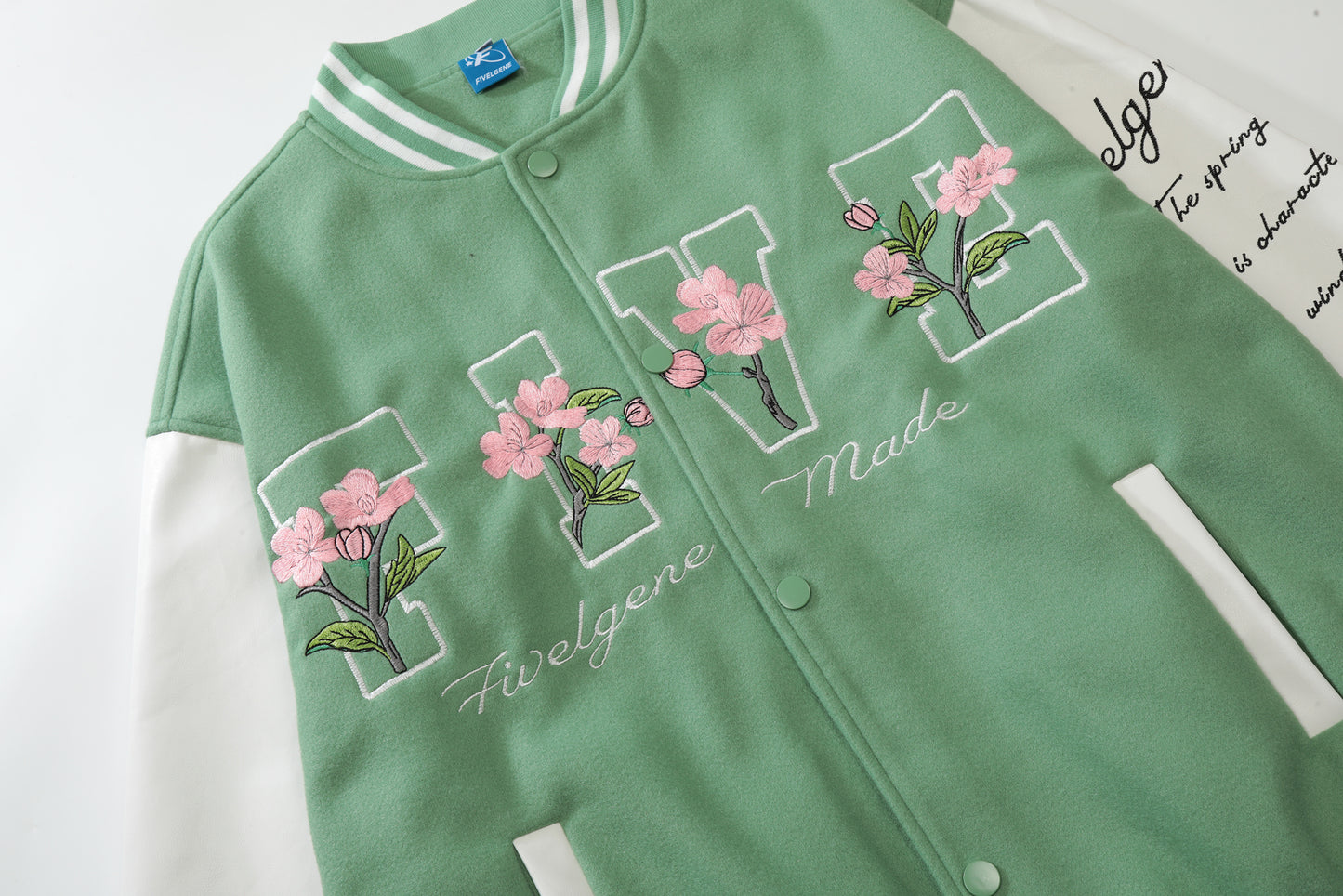 Oversized Floral Embroidery Baseball Jacket Snap Button Color Block Streetwear Casual Fall Outerwear