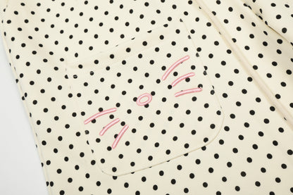 Polka Dot Cat Whisker Embroidery Metal Charm Wide Leg Pants Drawstring Ankle Toggle Y2K Harajuku
