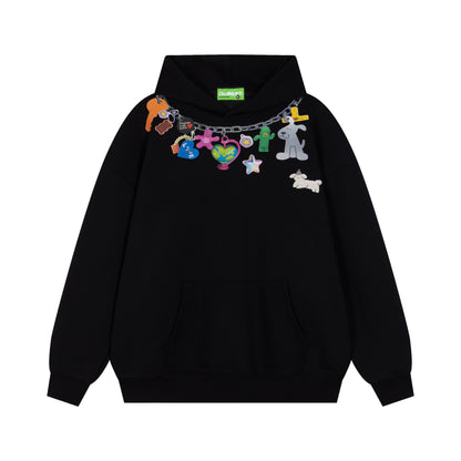 DuoMatch Charm Chain Graphic Oversized Hoodie Colorful Toy Pendant Print Streetwear Y2K Sweatshirt