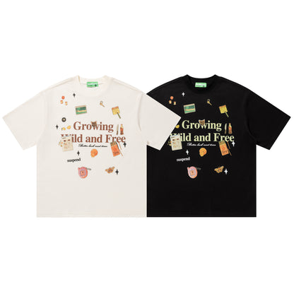 Suspend Growing Wild and Free Waffle Texture Scatter Object Graphic Oversized Tee Streetwear Short Sleeve T-Shirt