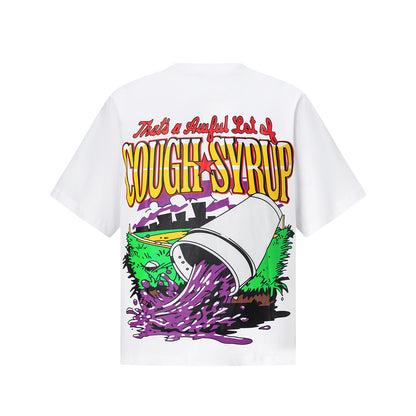 Unisex Oversized Graphic T-Shirt, Cough Syrup Baseball Print Streetwear Tee