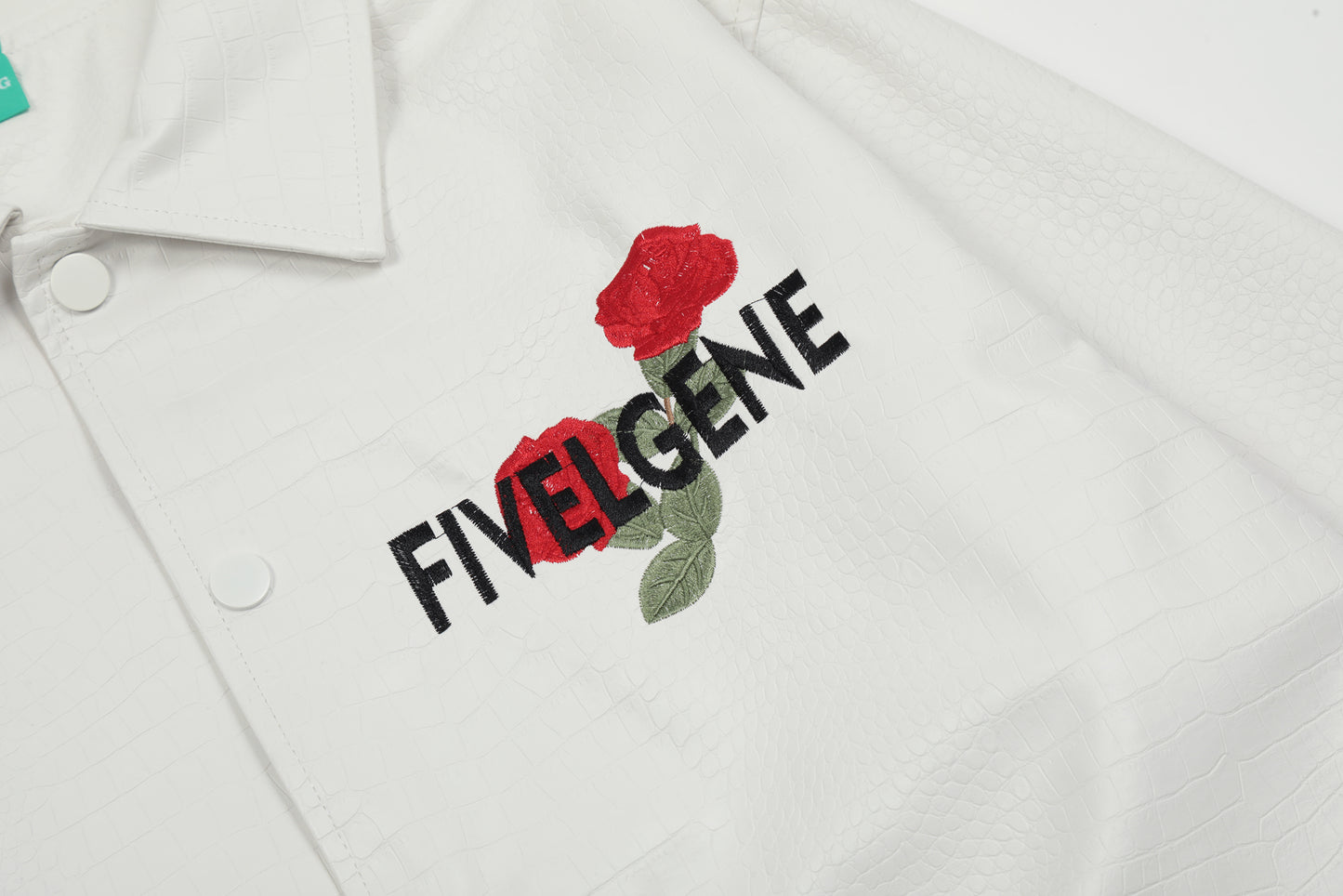 Oversized Rose Embroidery Coach Jacket Snap Button Crocodile Texture Streetwear Casual Fall Outerwear