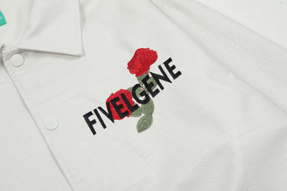 Oversized Rose Embroidery Coach Jacket Snap Button Crocodile Texture Streetwear Casual Fall Outerwear