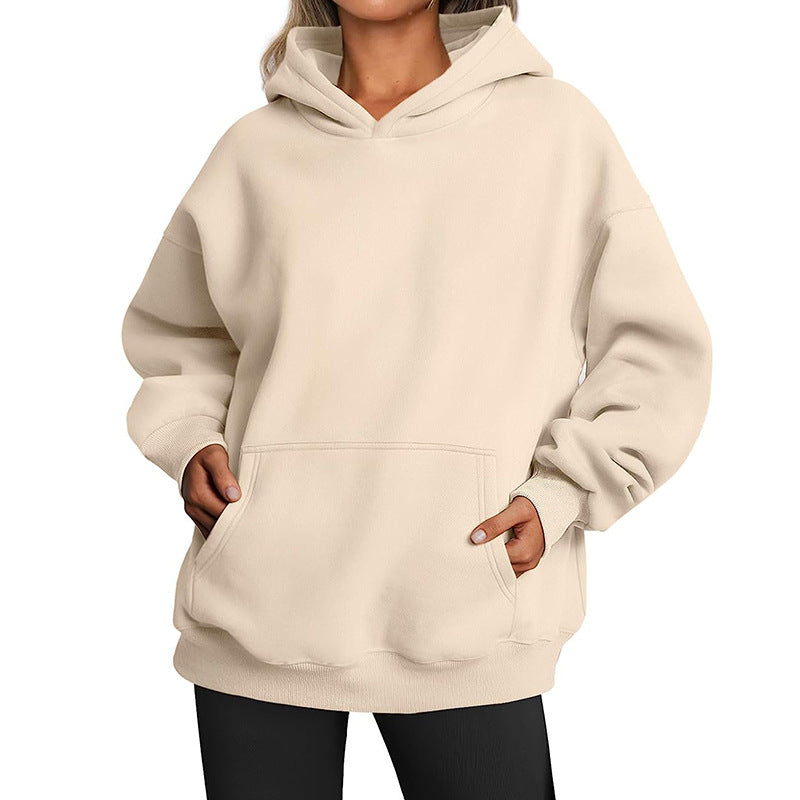 Trendiga Queen Dam Oversized Huvtröjor Fleece Sweatshirts Långärmade Tröjor Pullover Höstdräkter med ficka