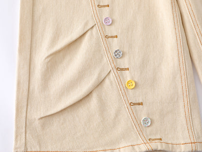 Colorful Button Embellished Wide Leg Denim Shorts Arc Seam Detail High Waist Casual Streetwear Baggy Jean Shorts | Button Row